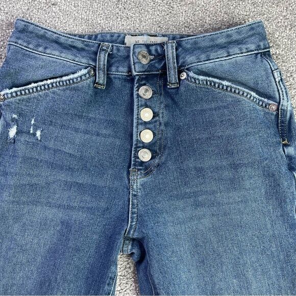 We The Free Jeans Women's 25 Blue Slim Skinny Leg Frayed Hem Ripped Button Fly - Picture 3 of 13